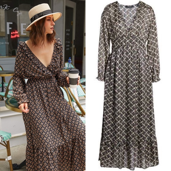 Scotch & Soda Dresses & Skirts - Scotch & Soda Print Long Sleeve Empire Waist Maxi Dress Size Medium